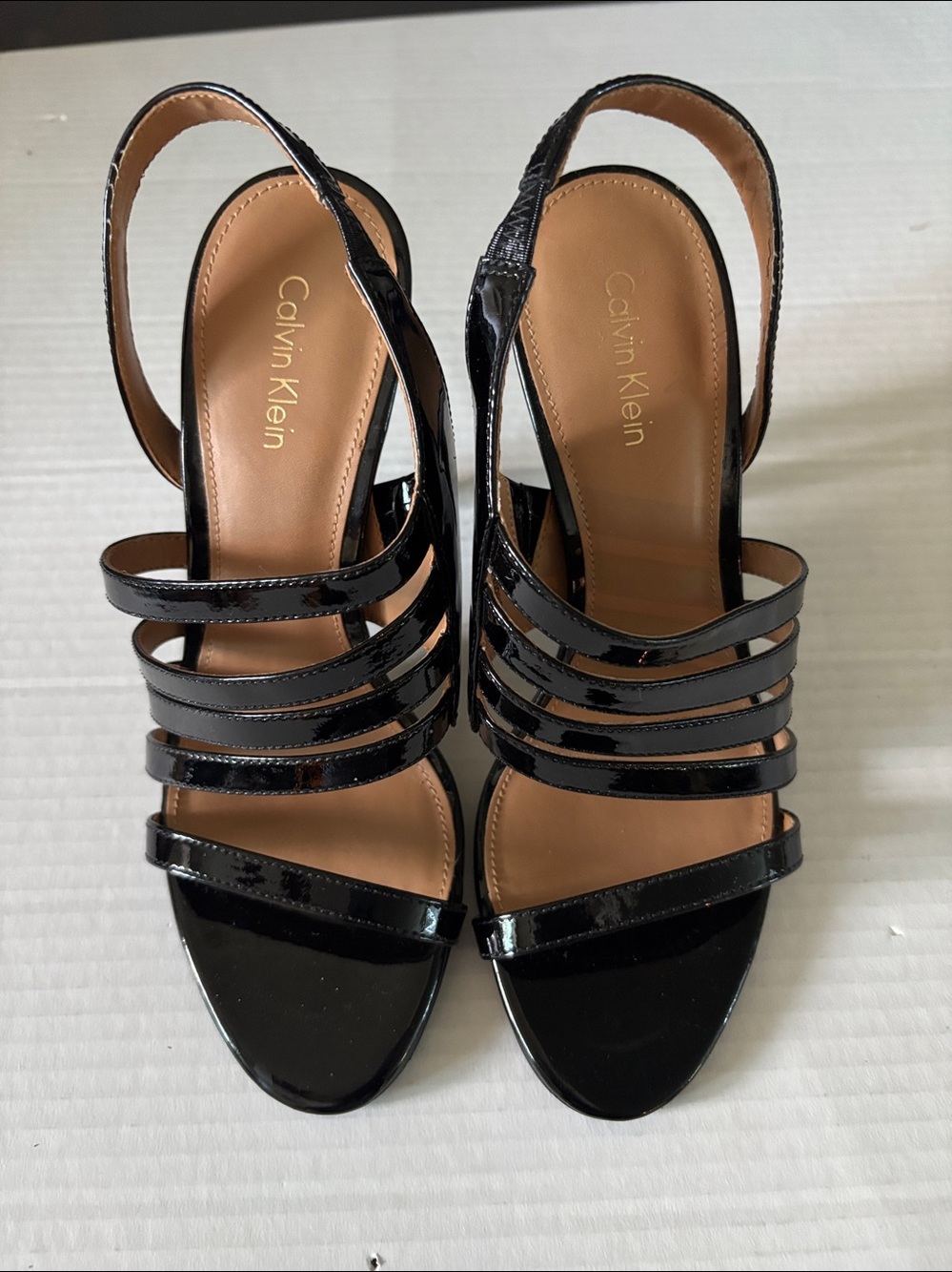 Calvin Klein Black Patent Multi-Strap High Heel Sandals